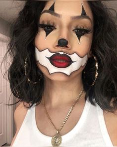 Halloween Costumes With Just Makeup, Chicano Makeup Halloween, Clown Makeup Brown Skin, Makeup For Halloween Pretty, Smile Now Cry Later Makeup Halloween, Unique Simple Halloween Costumes, Baddie Clown Costume, Baddie Halloween Makeup Looks, Halloween Baddie Makeup