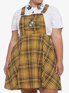 Harry Potter Hufflepuff Plaid Skirtall Plus Size, MULTI Hufflepuff Outfit, Embroidered House, Harry Potter Dress, Theme Park Outfits, Plus Size Hot, Costumes Couture, Plus Size Plaid, Harry Potter Hufflepuff, Harry Potter Outfits