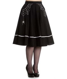 Pinup Skirt, Black Flare Skirt, 50s Skirt, Miss Muffet, Halloween Skirt, Rocker Girl, Spider Webs, 1950s Style, Psychobilly