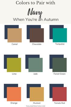 the color chart for many different shades of green, orange and brown with text that reads colors