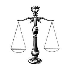 the scales of justice are shown in this black and white drawing, with one balance on each side