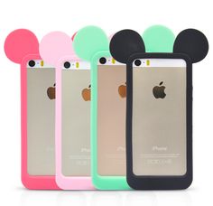 an iphone case with mickey mouse ears on the front and back, all in different colors