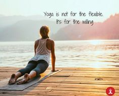 a woman sitting on top of a wooden dock next to the ocean with a quote above her