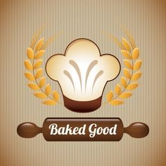 an illustration of a baker's hat with wheat on it and the words baked good above it