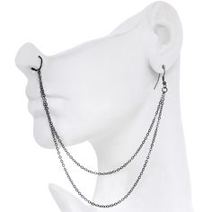 Product Details Be ready to pillage and plunder with this black-plated ear to nose chain. 20 gauge 5/16" anodized over surgical steel nose hoop with black plated 7" chain for pierced ear and nose. Specifications: ?y ?y20 Gauge (.8mm), 5/16"(8mm), 7" Black Plated Chain , Fishhook Earring for Pierced Ear, Anodized over 316L Surgcial Grade Stainless Steel nose hoop, Handmade in the USA  | Nose Rings (Unique) - If You're Looking For A New Nose Ring, We Can Assure You That Your Search Can End Right Here. Our Selection Of Nostril Piercing Jewelry Is Extensive And Affordable, So You Can Always Stock Up Or Update Your Collection Of Nose Hoops, Nose Bones, Nostril Screws, Fishtails, Or L-Shaped Nose Rings As Well As Retainers For Concealing Your Nose Piercing. We Also Offer High-Quality Nose Rings Ear To Nose Chain, Nose Chain, Nostril Piercing, Alt Aesthetic, Gothic Costume, Cool Ear Piercings, Desired Reality, Cool Piercings, Edgy Jewelry