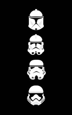 the star wars poster is shown in black and white, with four different helmets on it