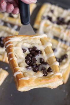 Chocolate Chip Cheese Danishes Puff Pastry Desserts Easy, Pampered Chef Brownie Pan Recipes, Pampered Chef Brownie Pan, Cheese Danishes, Puff Pastry Recipes Dessert, Pastries Recipes Dessert, Puff Pastry Filling, Funnel Cakes, Cream Cheese Danish