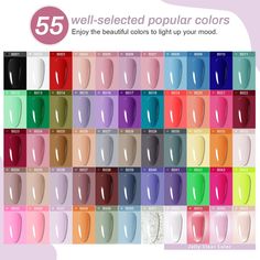 JODSONE 60 PCS Gel Nail Polish Kit with U V Light Base and Matte Glossy Top Coat Nail Gel Polish Soak off Manicure Accessory Tools Suitable for All Seasons Gel Nail Polish Set: The set contains 55 bottles of colored gel nail polish, two bottles of base coat, two bottles of glossy top coat, one bottle of matte top coat, smart nail lamp and various manicure tools. Nail Polish Storage, Nail Gel Polish, Gel Polish Colors