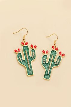 A beautiful Green Rhinestone Cactus Earrings that are sure to bring a smile to their face.DIMENSION length: 2.25"width: 1" earring back: Postmetal finish: Gold Platingproduct: Lead & Nickel Compliantanti-tarnish: Double E-coating Post Metal, Cactus Earrings, Rounded Rectangle, Sunglass Chain, Wall Accessories, Huggie Hoop Earrings, Color Calibration, Color Collection, Earring Backs