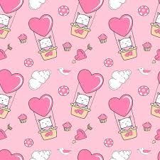 a pink wallpaper with hearts and cats in hot air balloons