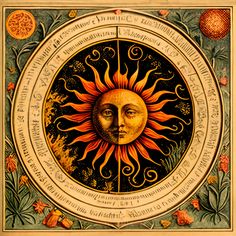 the sun and moon are depicted in an illuminated manuscript