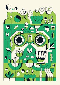 an image of a green and white skull with flowers on it's face, surrounded by leaves