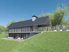 this is an artist's rendering of a modern house in the country side view