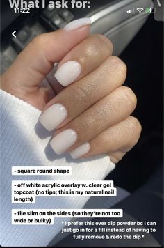 Soft White Dip Nails, Off White Overlay Nails, White Dipping Powder Nails, Simple Overlay Nails, Dip Powder Nails Milky White, Beach Nails Dip Powder, Short Sqovalnails, Dip Nails White, Acrylic Overlay Nails Short Natural