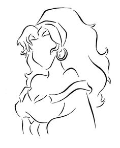 a drawing of a woman's face with her hands on her chest, looking to the