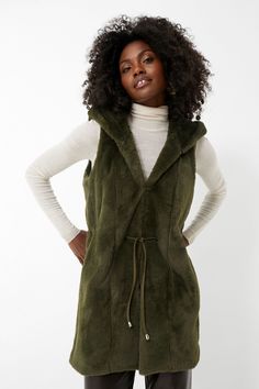 Moss Green Faux Fur Bayker Vest | Tuckernuck Luxe Style, Faux Fur Fabric, Moss Green, Hip Length, Turtleneck Sweater, Warm And Cozy, Fabric Material, Drawstring Waist, Cold Weather