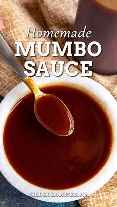 homemade mumbai sauce in a white bowl with a spoon on the side and text overlay that reads homemade mumbai sauce