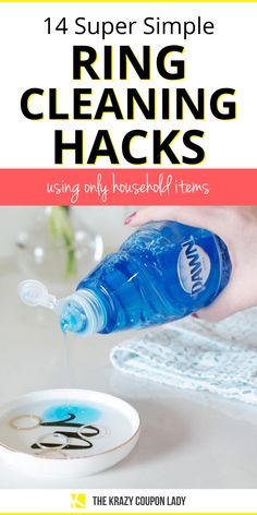 a person pouring water into a bowl with the words ring cleaning hacks on it