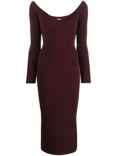 wine red ribbed knit sweetheart neck long sleeves below-knee length rear slit Knit Sleeve, Red Midi Dress, Green Midi Dress, Knit Midi, Knit Midi Dress, Sweetheart Neck, Brown Fashion, Winter Dresses, Wine Red