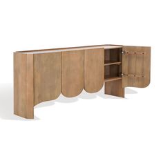 the sideboard is made out of wood and has an open door on one side