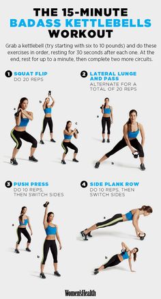 The Best 15-Minute Workouts for 2015 | Women's Health Magazine Kettlebell Workouts, Kettle Bell, 15 Minute Workout, Womens Health Magazine, Kettlebell Training, Workout For Women, Fitness Challenge, Kettlebell Workout, Health Magazine