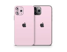 two pink iphone cases side by side, one with an apple logo on the back