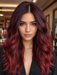 Medium Length Styles, Styles For Fine Hair, Dark Red Hair Color, Hairstyles Fall, Red Ombre Hair, Blonde Tips, Wine Hair, Red Hair Inspo, Fall Hairstyles