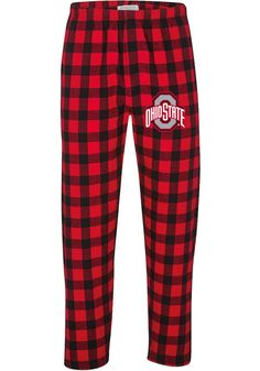 Catch some Zs and dream about the Buckeyes in these comfy Ohio State Buckeyes Red Sleep Pants. Whether you're lounging around watching the big game or catching up on some homework, these The Ohio State University Buffalo Plaid Lounge Pants will keep you relaxed and comfortable. These Sleep Pants feature a embroidered team logo on left leg. Folded waistband, Twill drawcord, Functional fly, Welt packets with self pocket bags, Unisex, Classic fit, Fit: True to Size, 100% Cotton, machine wash cold, Red Relaxed Fit Bottoms For Lounging, Comfortable Red Bottoms For Lounging, Red Sporty Pants For Leisure, Relaxed Fit Red Bottoms For Lounging, Comfortable Red Relaxed Fit Bottoms, Casual Red Pants For Leisure, Red Relaxed Fit Comfortable Bottoms, Red Leisure Bottoms With Elastic Waistband, Comfortable Red Cotton Bottoms