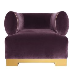 a purple velvet chair with gold trimmings on the arm and back, against a white background