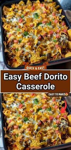 an easy beef nacho casserole recipe with cheese and tortilla chips