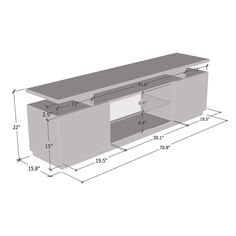 an image of a tv stand with measurements for the top and bottom drawers on it