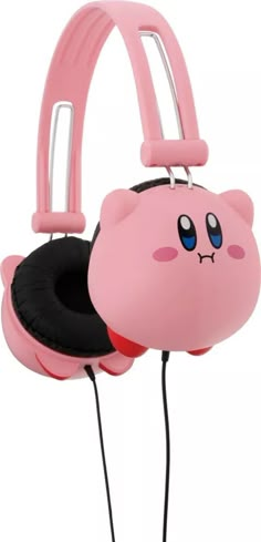 a pink bear headphone with ear buds attached to it