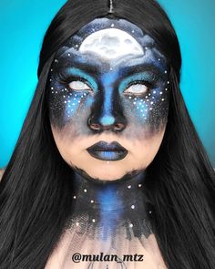 Moon Witch Goddess With White Coloured Contacts White Out Contacts, Contact Lenses Halloween, Scary Face Paint, Sfx Ideas, White Contact Lenses, Witch Goddess, Color Contacts For Halloween, Coloured Contacts