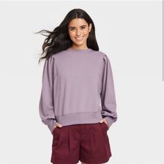 Plum Colored-A New Day (Target)-Never Worn-Nwt-Puff Sleeves-Fleece Lined-Brand New Condition- Women’s Xs Purple Crewneck, Purple Sweatshirt, Basic Sweatshirt, Half Zip Sweatshirt, Striped Hoodie, Wishful Thinking, Bishop Sleeve, Quarter Zip Sweatshirt, Womens Fleece