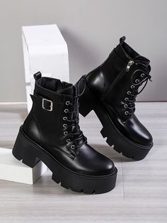 Negro punk Collar   Liso Botas de combate Embellished Botas Grunge, Combat Shoes, Black Boots Outfit, Goth Shoes, Goth Boots, Punk Shoes, Dr Shoes, Punk Boots