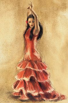 a drawing of a woman in a red dress with her arms up and the words el flamencoo no se baila