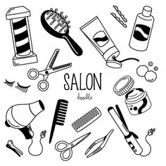 salon items arranged in a circle with the word salon on it's bottom corner