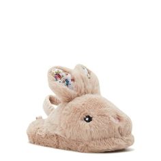 Your little one will hop her way to bed in the Wonder Nation toddler girls bunny slippers! Featuring a cute bunny face with a soft plush polyester upper & sock, floral lining in the 3D ears, and an elastic backstrap for a more secure fit. The lining features polyester baby terry for warmth with a fabric flocked skid resistant TPR outsole. Available in toddler girls sizes 5/6-11/12. Recommended for ages 2-5. Imported. Made in China. Color: Brown.  Gender: female. Boys Slippers, Bunny Slippers, Toddler Slippers, Cute Slippers, Toddler Girl Shoes, Baby Fits, Bunny Face, Bunny Designs, Warm Slippers