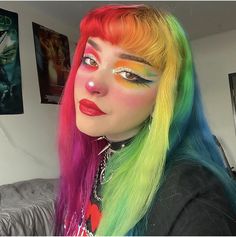 Rainbow Dyed Hair, Circus Entertainment, Hair Mirror, Clown Core, Rainbow Prism, Hair Things, Rainbow Brite, Haircuts Straight Hair