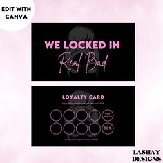 two black and pink business cards with the words we locked in real bad