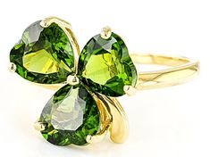 3.14ctw Heart Shaped Chrome Diopside 18k Yellow Gold Over Sterling Silver Shamrock Ring. Measures Approximately 0.57"L x 0.53"W. Not sizeable. Shamrock Ring, 3 Leaf Clover, Silver Shamrock, Clover Ring, Four Leaf Clover Necklace, Green Chrome, Clover Necklace, Leaf Clover, Four Leaf Clover