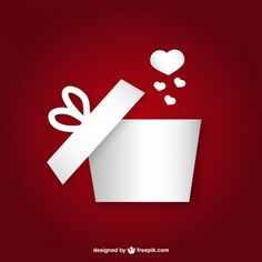 a white gift box with a bow and hearts on the red background, for valentine's day