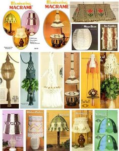 many different pictures of lamps and crochet patterns on the same page in this book