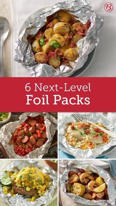 six next - level foil packets filled with different types of food