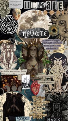 the collage has many different pictures and words on it, including an image of a woman