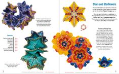 an open book with different types of beading on the pages, including stars and starflowers