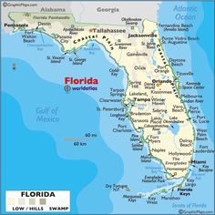 a map of florida with the capital and major cities on it's borders,