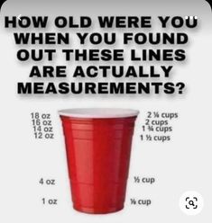 Cup Measurements, 1000 Lifehacks, Red Solo Cup, Cooking Measurements, Red Cup, Solo Cup, Red Cups, Everyday Hacks, Simple Life Hacks