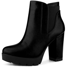 Perphy Women's Round Toe Lightly Padded Platform Block High Heels Chelsea Boots Black 6 : Target Chelsea Boots Black, Block High Heels, Elastic Boots, Chelsea Rain Boots, Chunky Heel Ankle Boots, Western Ankle Boots, Buckle Ankle Boots, Shoes Boots Ankle, Closed Toe Shoes