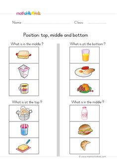 worksheet with pictures of food and drinks